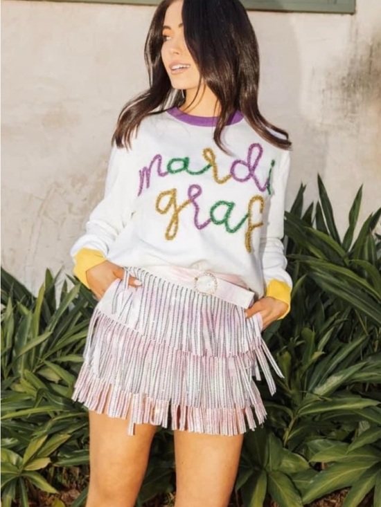 QUEEN OF SPARKLES Dresses & Skirts - QUEEN OF SPARKLES Mardi Gras fringe pink and green mini skirt